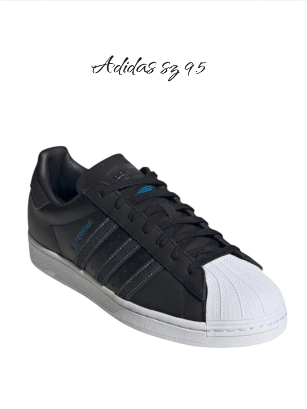 Adidas Superstar Denim Pack Sneakers Black Bright Blue Men's Size 9.5 New